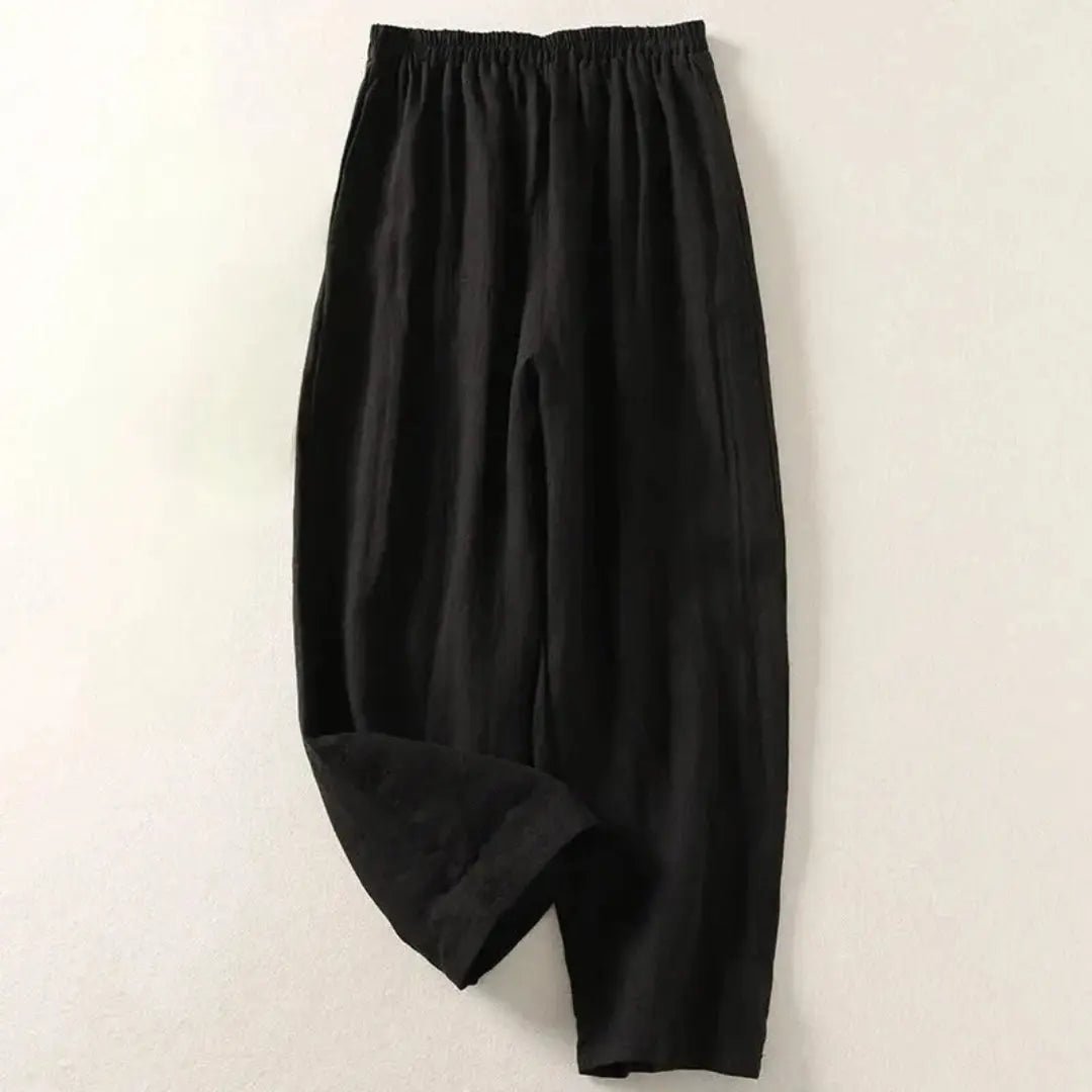 Trousers Women Linen Blend Relaxed Fit Cropped Length - Evergreen Outfits - Women Pants