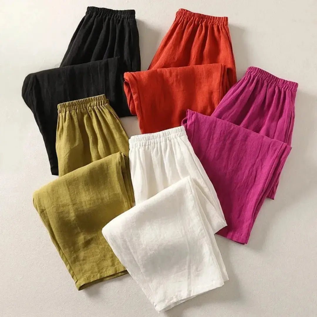 Trousers Women Linen Blend Relaxed Fit Cropped Length - Evergreen Outfits - Women Pants