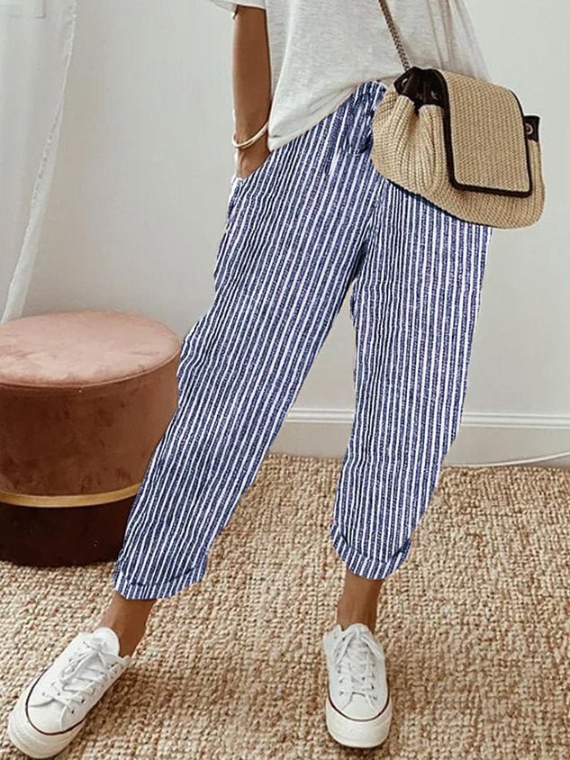 Trousers Women Linen Relaxed Fit Drawstring Full Length - Evergreen Outfits - Women Pants