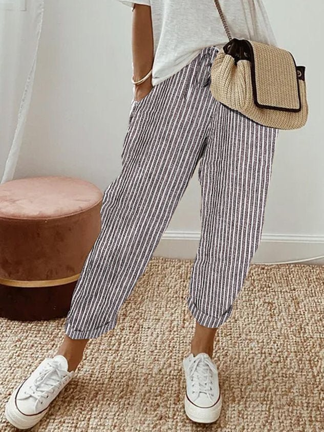 Trousers Women Linen Relaxed Fit Drawstring Full Length - Evergreen Outfits - Women Pants