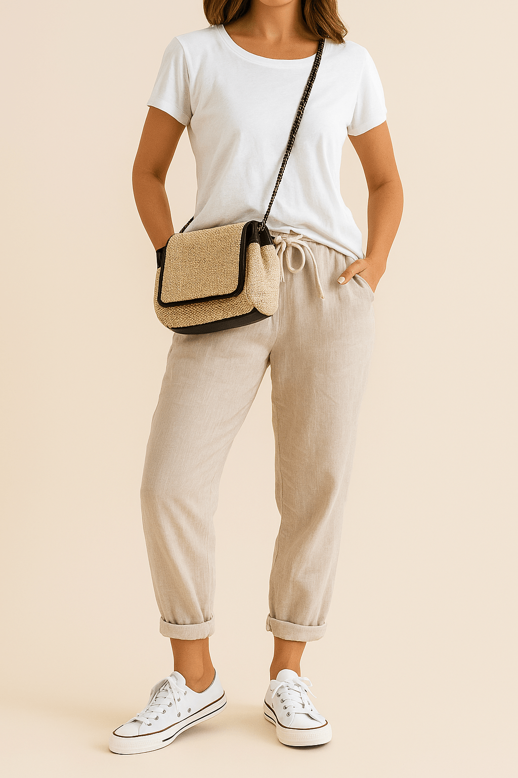 Trousers Women Linen Relaxed Fit Drawstring Full Length - Evergreen Outfits - Women Pants