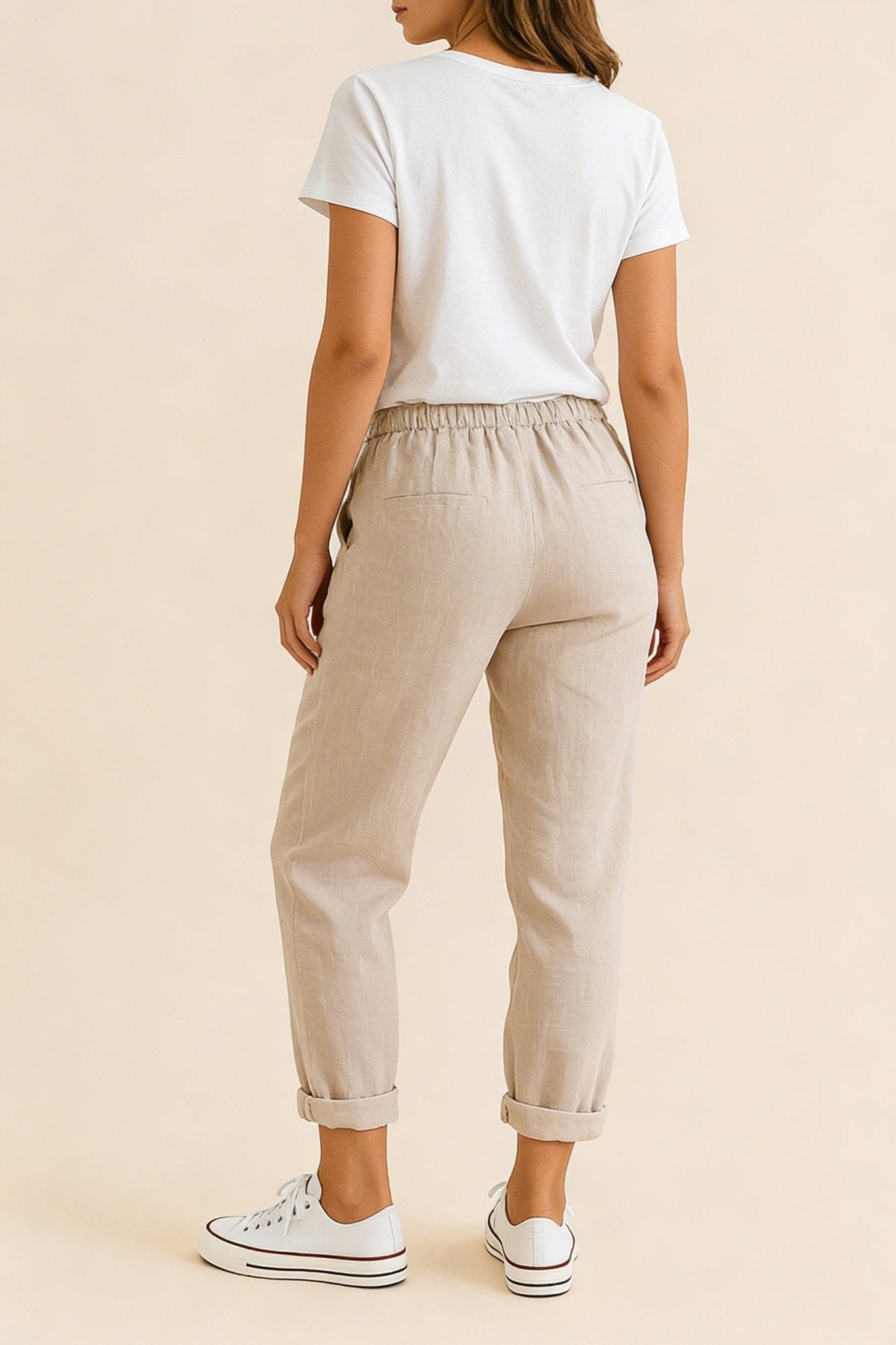 Trousers Women Linen Relaxed Fit Drawstring Full Length - Evergreen Outfits - Women Pants
