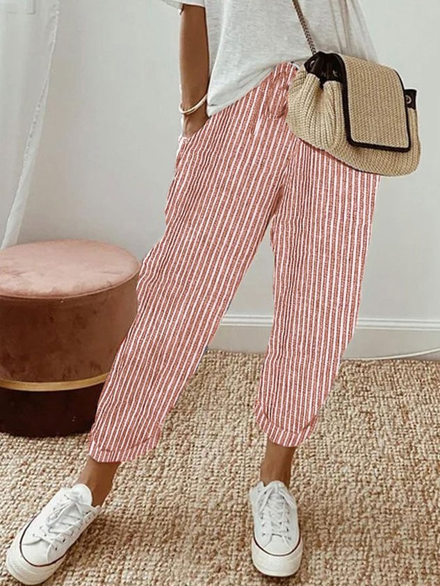 Trousers Women Linen Relaxed Fit Drawstring Full Length - Evergreen Outfits - Women Pants