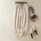 Trousers Women Relaxed Fit Drawstring Linen Full Length - Evergreen Outfits - Women Pants
