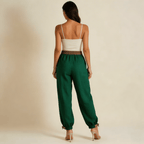 Trousers Women Relaxed Fit Drawstring Linen Full Length - Evergreen Outfits - Women Pants