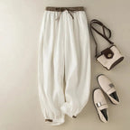 Trousers Women Relaxed Fit Drawstring Linen Full Length - Evergreen Outfits - Women Pants