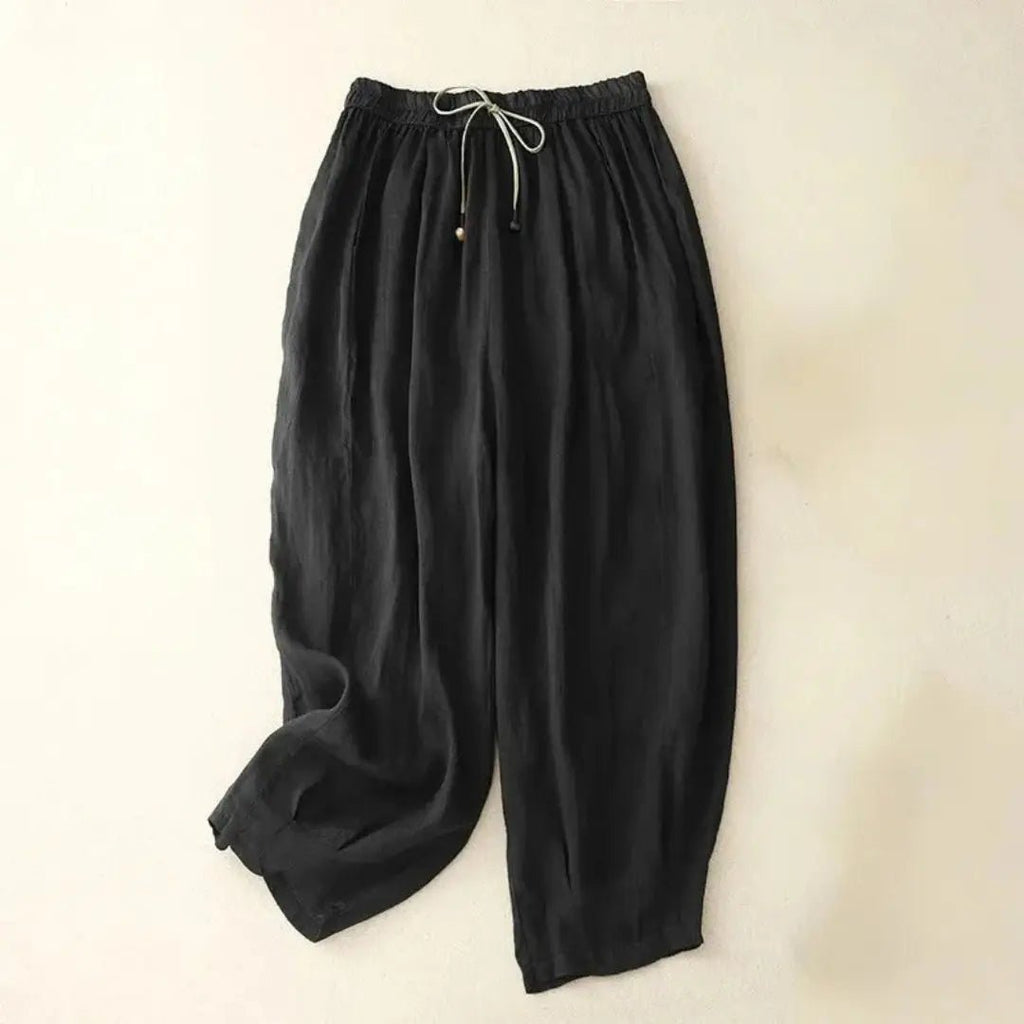 Trousers Women Relaxed Fit Tapered Leg Drawstring Linen - Evergreen Outfits - Women Pants
