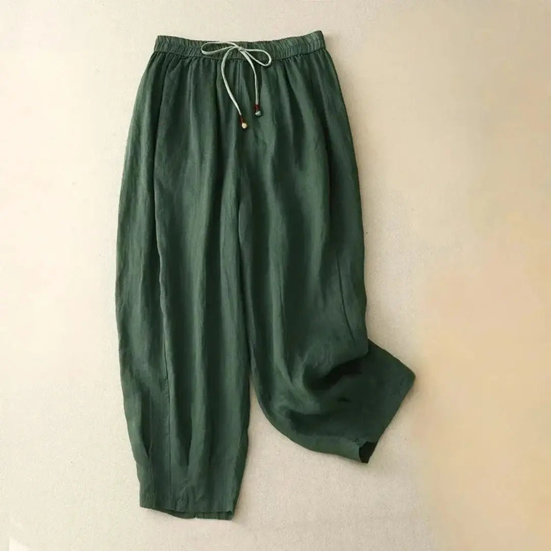 Trousers Women Relaxed Fit Tapered Leg Drawstring Linen - Evergreen Outfits - Women Pants