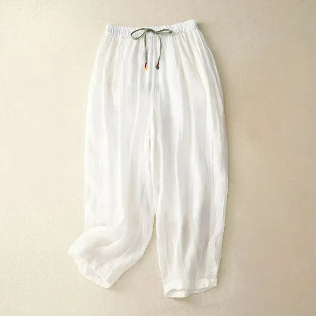 Trousers Women Relaxed Fit Tapered Leg Drawstring Linen - Evergreen Outfits - Women Pants