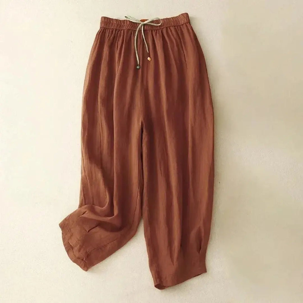 Trousers Women Relaxed Fit Tapered Leg Drawstring Linen - Evergreen Outfits - Women Pants