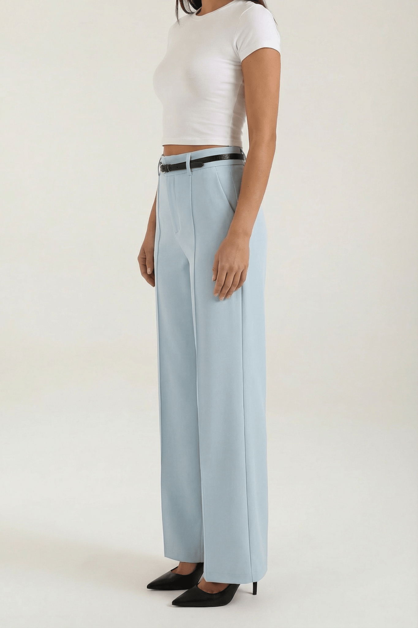 Trousers Women Wide Leg Fit Front Pleated Belted Waist - Evergreen Outfits - Women Pants