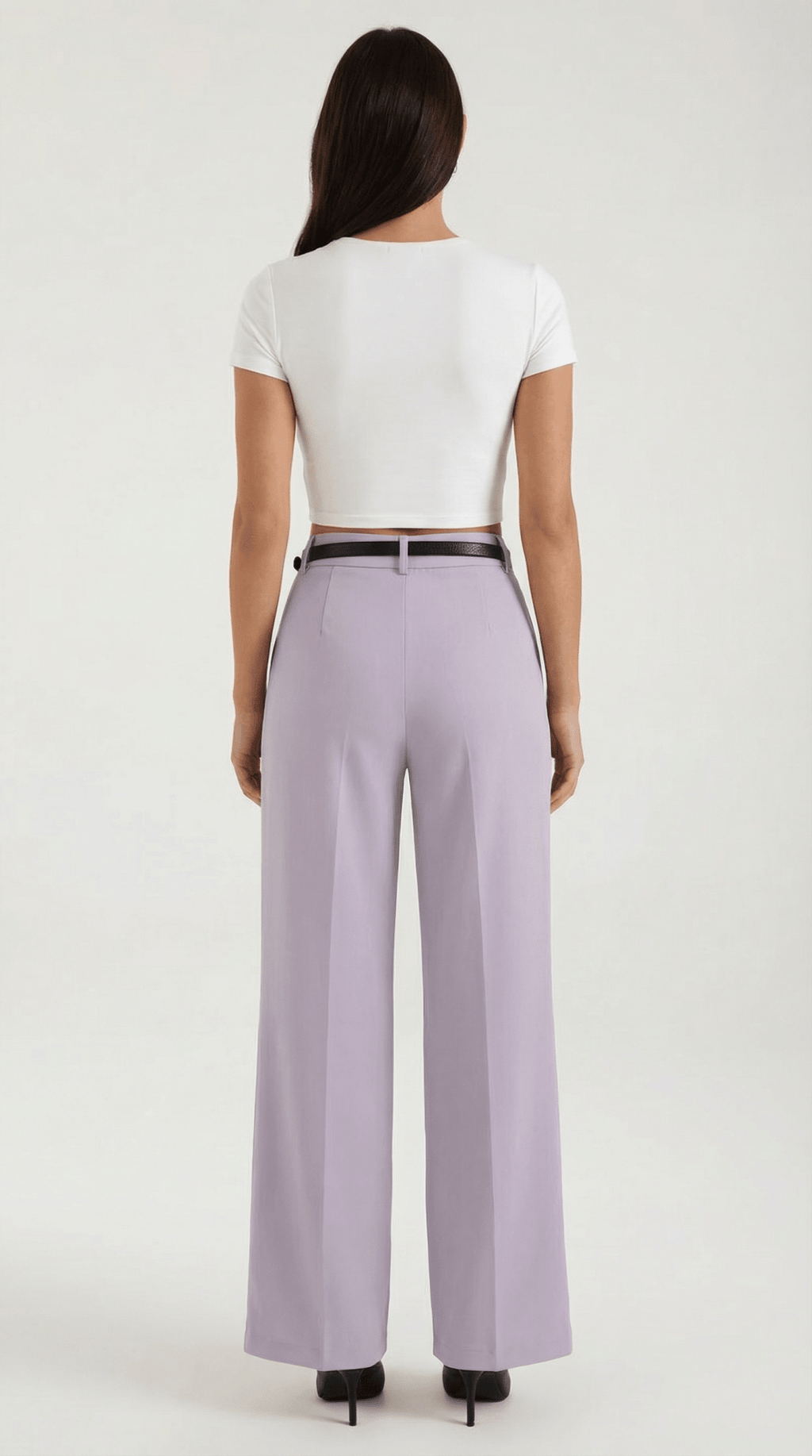 Trousers Women Wide Leg Fit Front Pleated Belted Waist - Evergreen Outfits - Women Pants