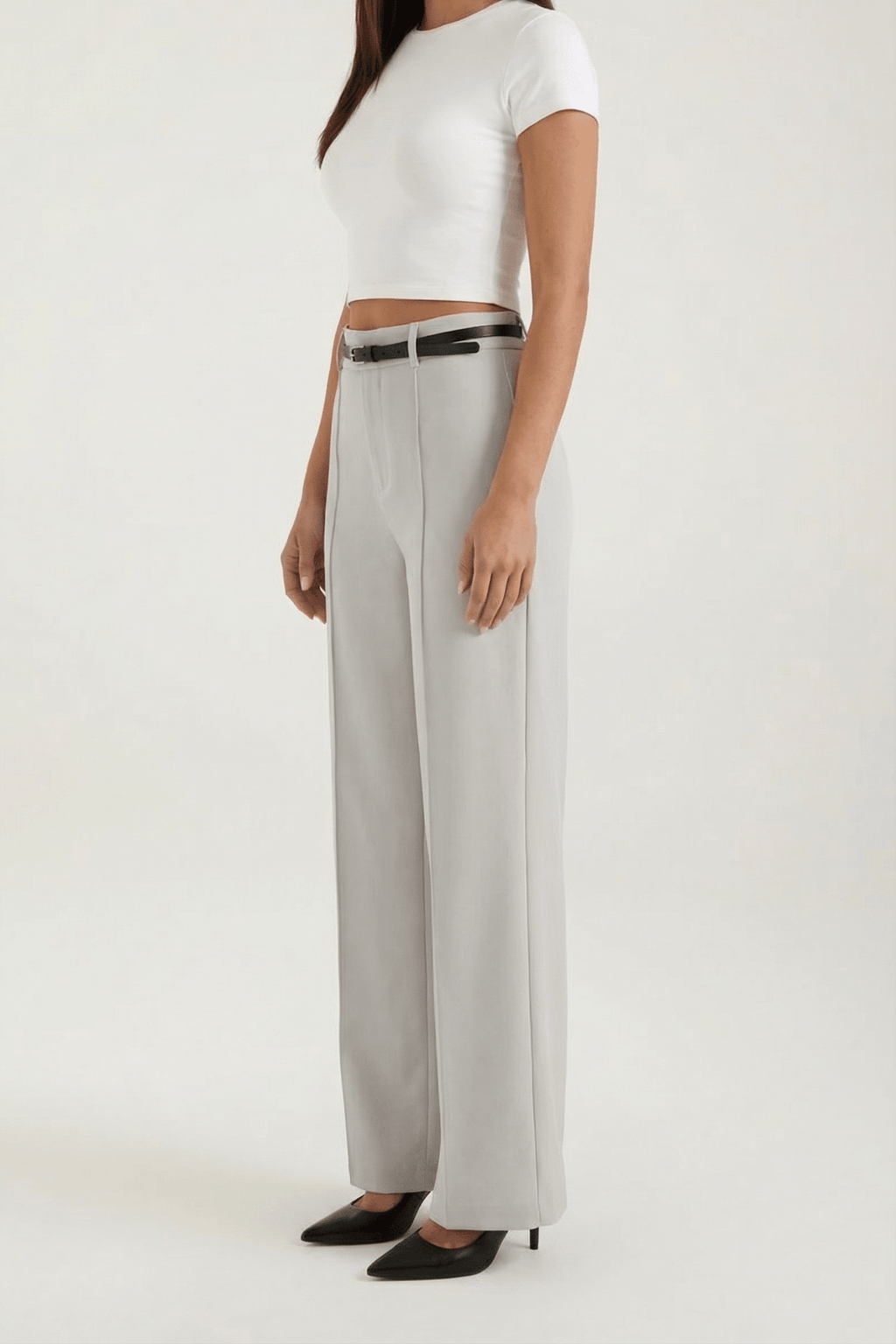 Trousers Women Wide Leg Fit Front Pleated Belted Waist - Evergreen Outfits - Women Pants