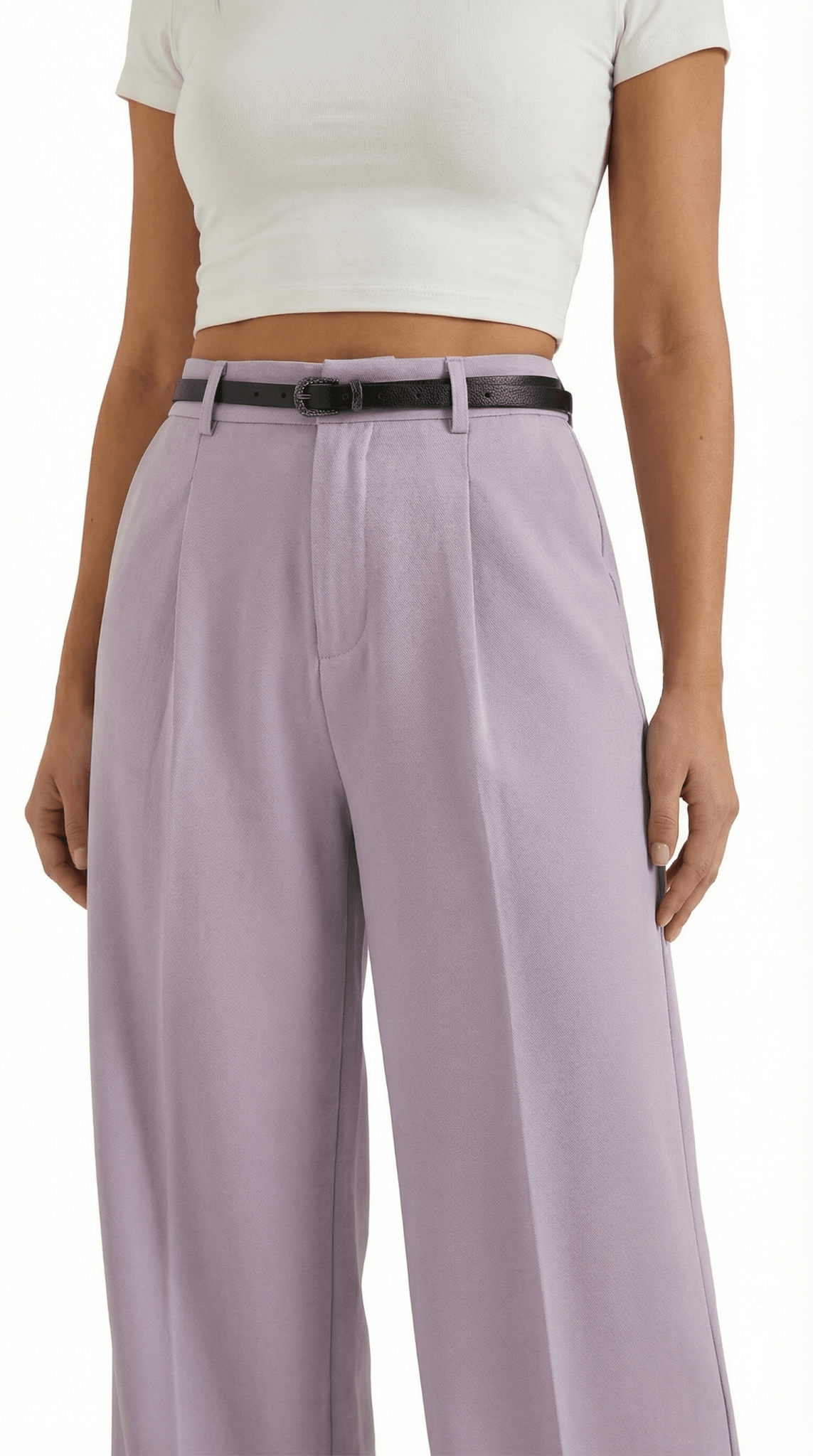 Trousers Women Wide Leg Fit Front Pleated Belted Waist - Evergreen Outfits - Women Pants