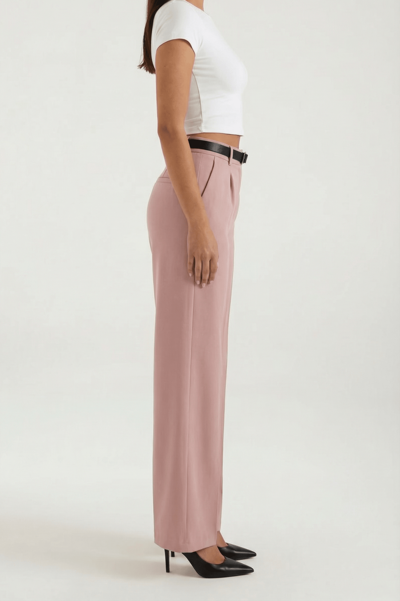 Trousers Women Wide Leg Fit Front Pleated Belted Waist - Evergreen Outfits - Women Pants