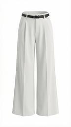 Trousers Women Wide Leg Fit Front Pleated Belted Waist - Evergreen Outfits - Women Pants