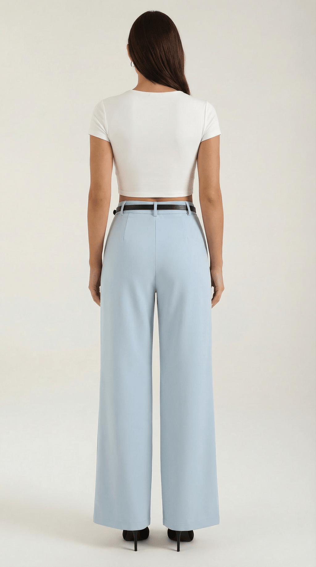 Trousers Women Wide Leg Fit Front Pleated Belted Waist - Evergreen Outfits - Women Pants