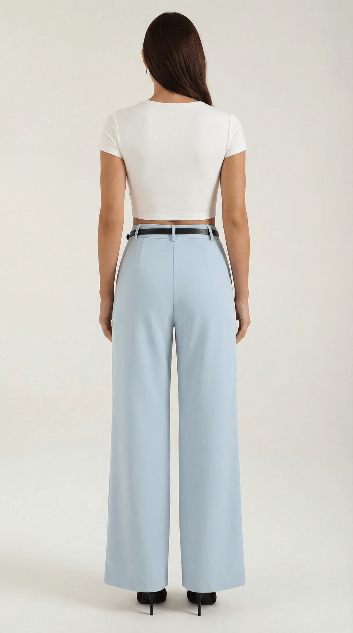 Trousers Women Wide Leg Fit Front Pleated Belted Waist - Evergreen Outfits - Women Pants