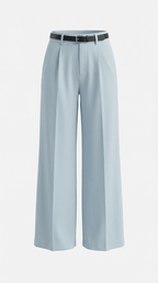 Trousers Women Wide Leg Fit Front Pleated Belted Waist - Evergreen Outfits - Women Pants