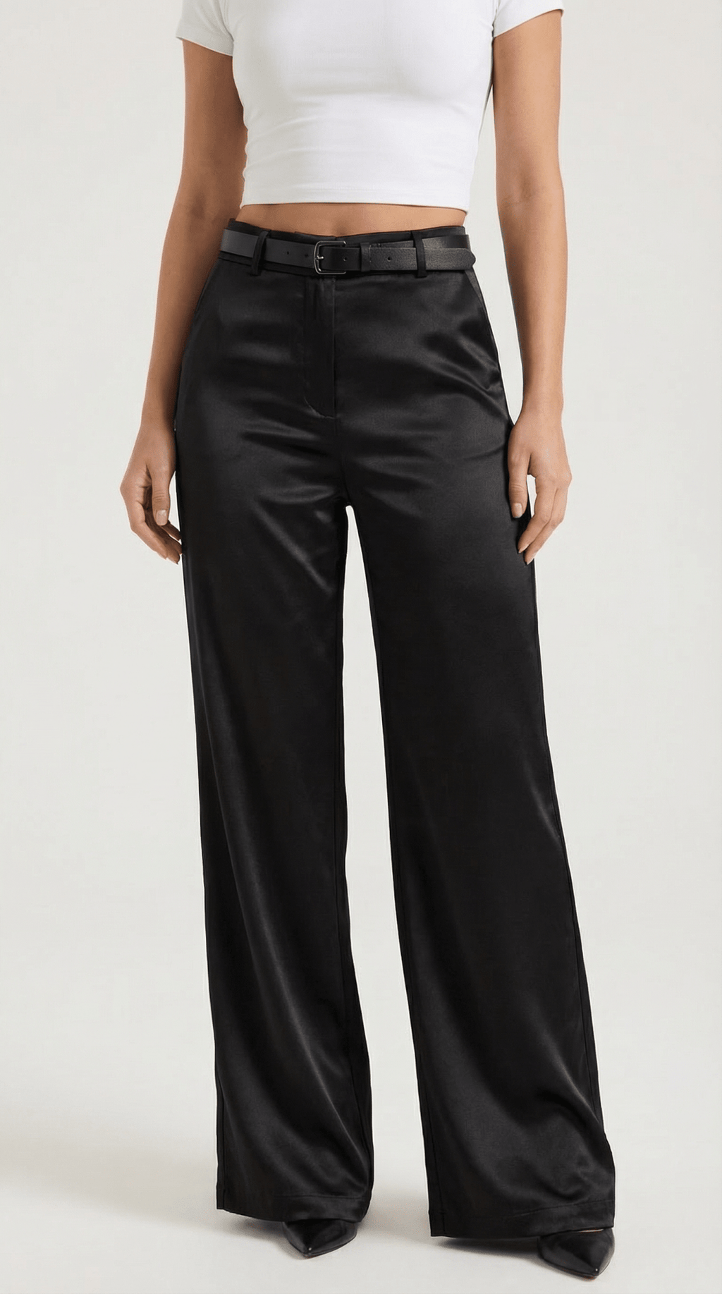 Trousers Women Wide Leg Fit Front Pleated Belted Waist - Evergreen Outfits - Women Pants