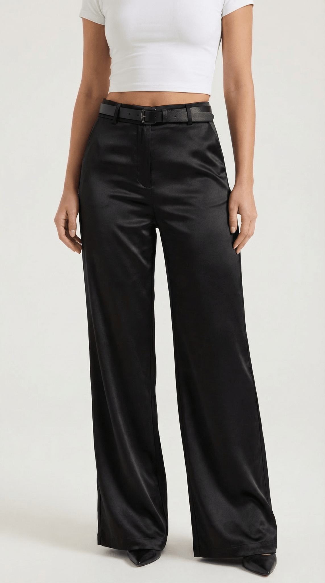 Trousers Women Wide Leg Fit Front Pleated Belted Waist - Evergreen Outfits - Women Pants