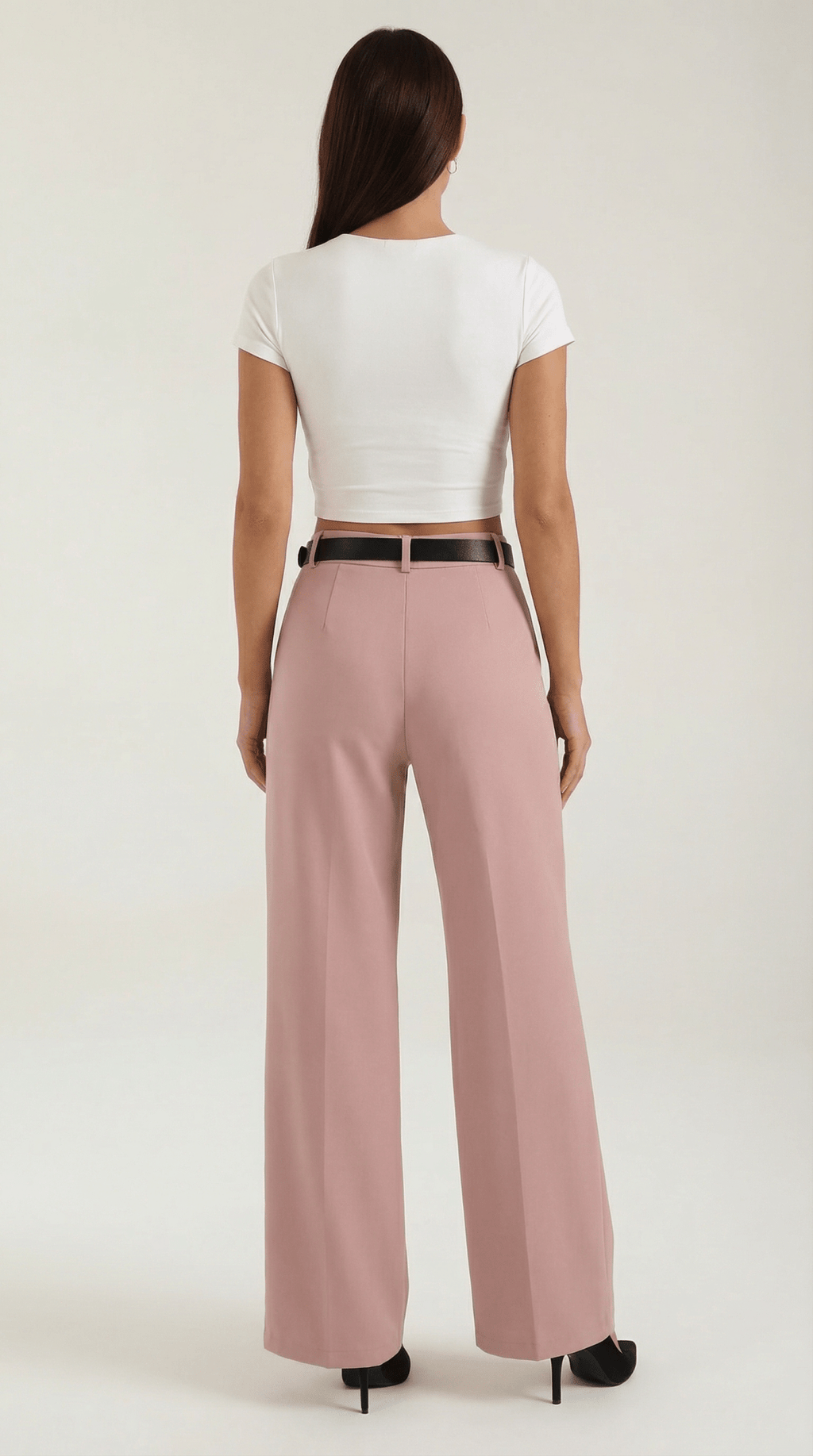 Trousers Women Wide Leg Fit Front Pleated Belted Waist - Evergreen Outfits - Women Pants