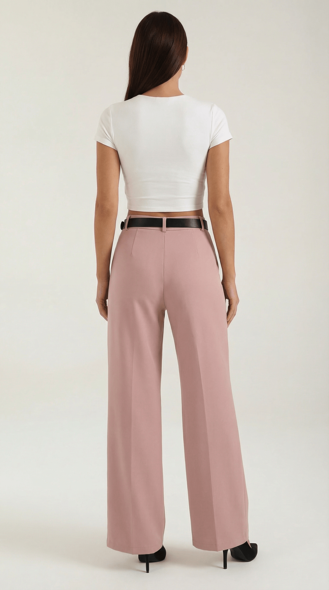 Trousers Women Wide Leg Fit Front Pleated Belted Waist - Evergreen Outfits - Women Pants