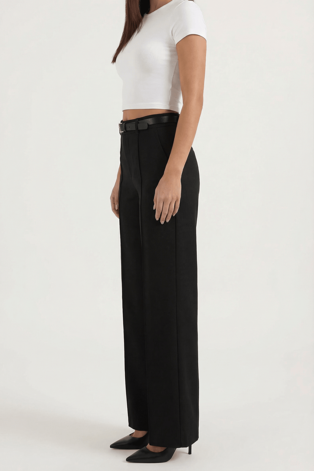 Trousers Women Wide Leg Fit Front Pleated Belted Waist - Evergreen Outfits - Women Pants