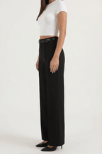 Trousers Women Wide Leg Fit Front Pleated Belted Waist - Evergreen Outfits - Women Pants