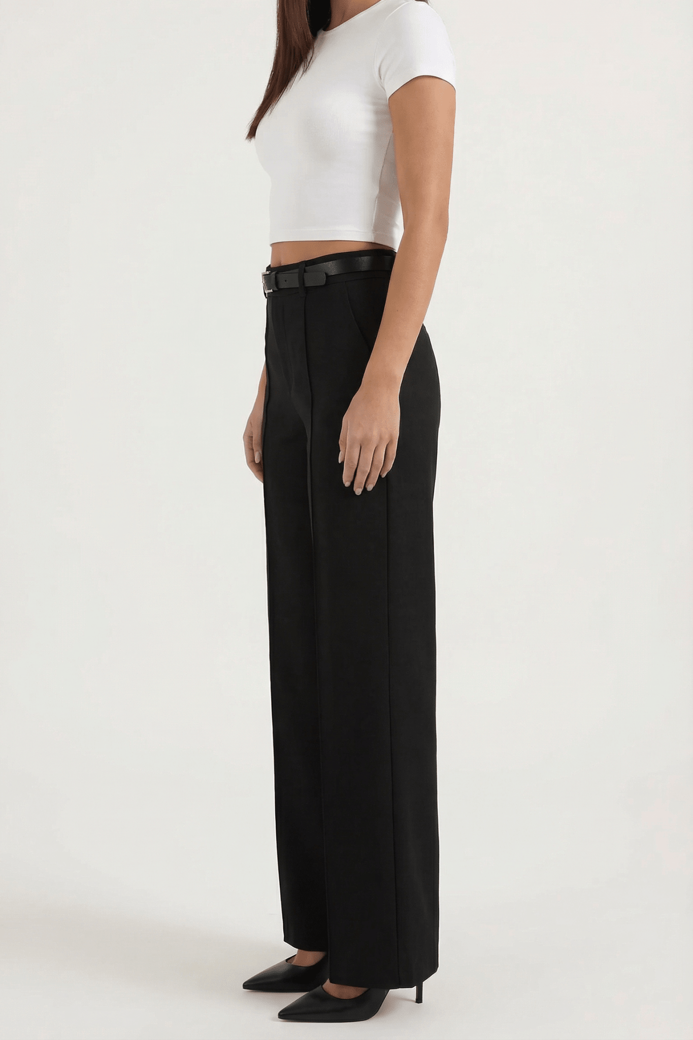 Trousers Women Wide Leg Fit Front Pleated Belted Waist - Evergreen Outfits - Women Pants