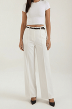 Trousers Women Wide Leg Fit Front Pleated Belted Waist - Evergreen Outfits - Women Pants