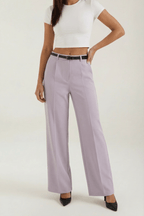 Trousers Women Wide Leg Fit Front Pleated Belted Waist - Evergreen Outfits - Women Pants