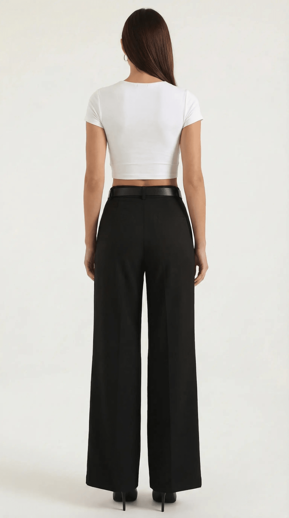 Trousers Women Wide Leg Fit Front Pleated Belted Waist - Evergreen Outfits - Women Pants