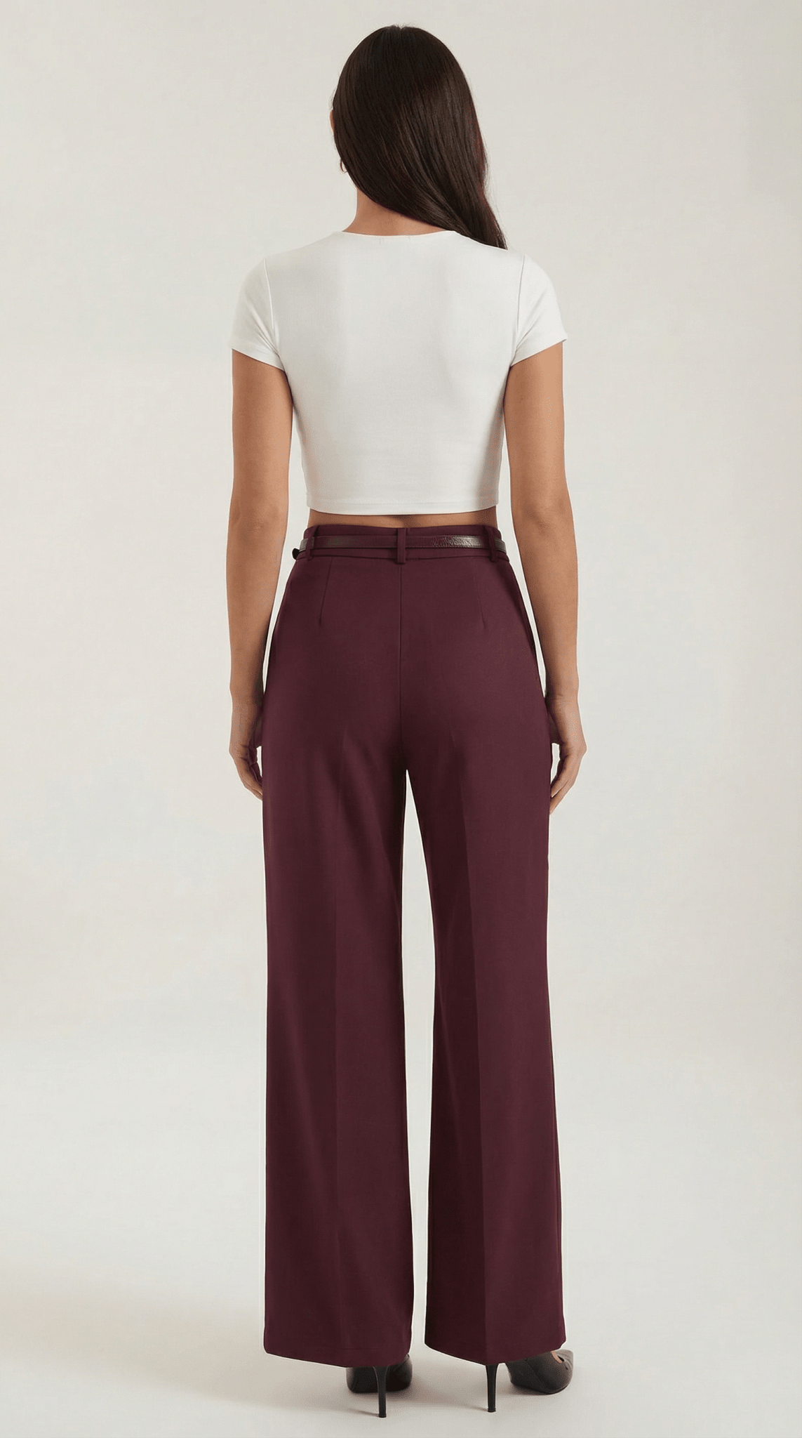 Trousers Women Wide Leg Fit Front Pleated Belted Waist - Evergreen Outfits - Women Pants