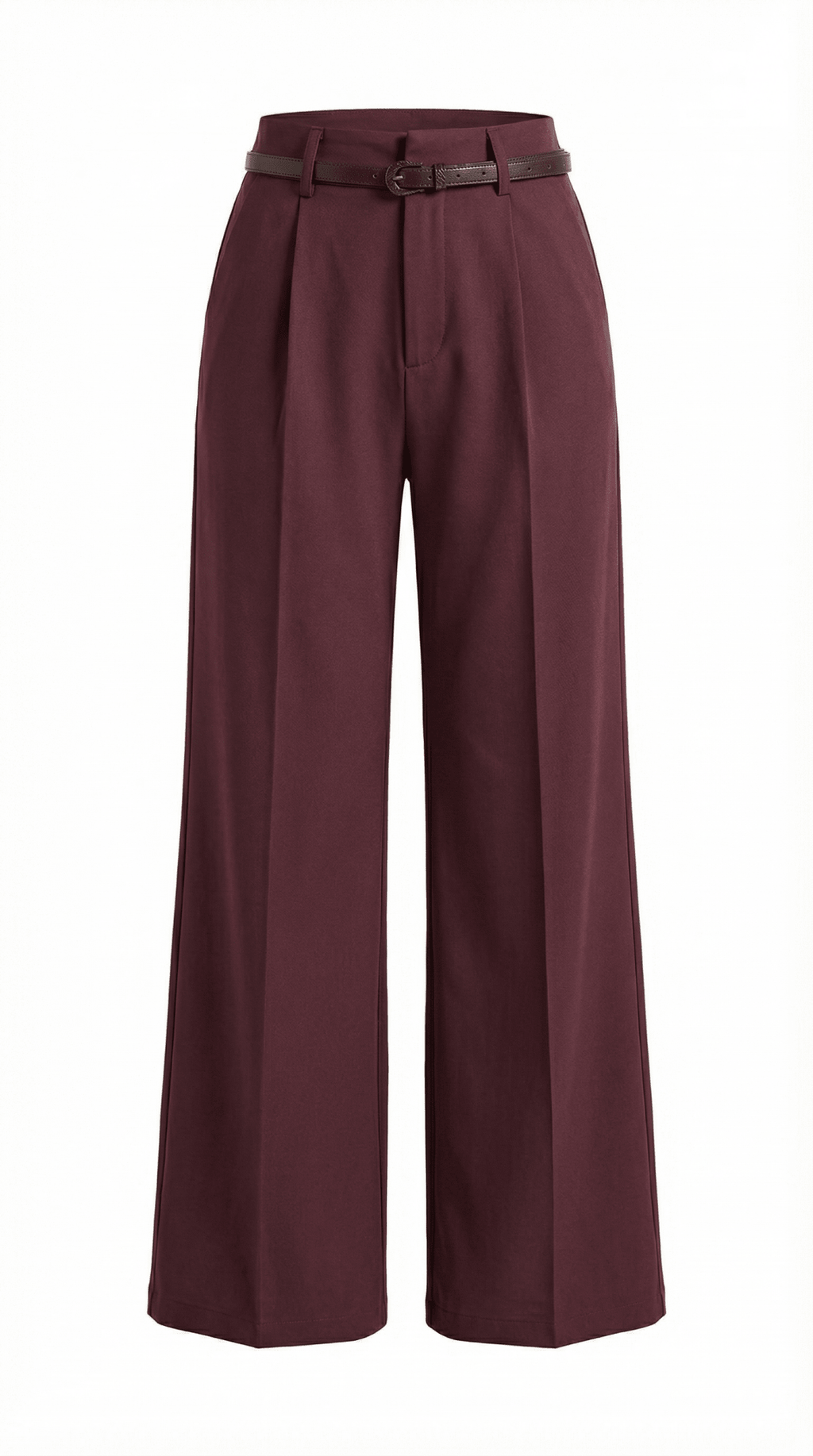 Trousers Women Wide Leg Fit Front Pleated Belted Waist - Evergreen Outfits - Women Pants