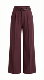 Trousers Women Wide Leg Fit Front Pleated Belted Waist - Evergreen Outfits - Women Pants