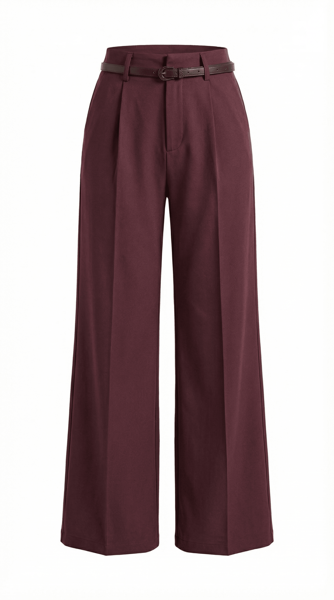 Trousers Women Wide Leg Fit Front Pleated Belted Waist - Evergreen Outfits - Women Pants