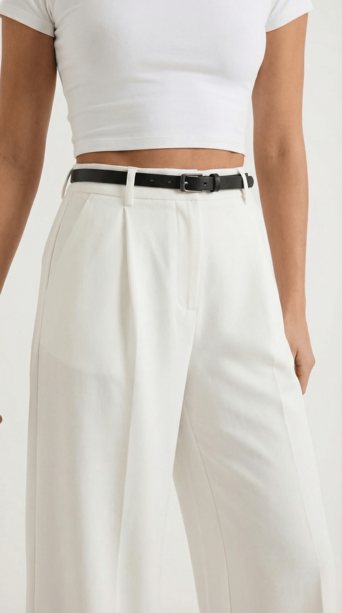 Trousers Women Wide Leg Fit Front Pleated Belted Waist - Evergreen Outfits - Women Pants