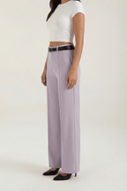 Trousers Women Wide Leg Fit Front Pleated Belted Waist - Evergreen Outfits - Women Pants