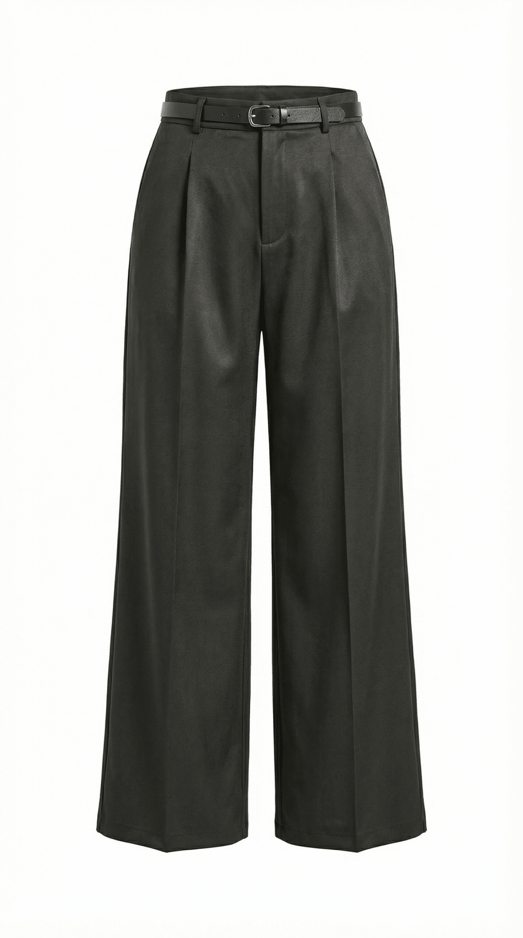 Trousers Women Wide Leg Fit Front Pleated Belted Waist - Evergreen Outfits - Women Pants