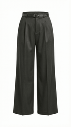 Trousers Women Wide Leg Fit Front Pleated Belted Waist - Evergreen Outfits - Women Pants