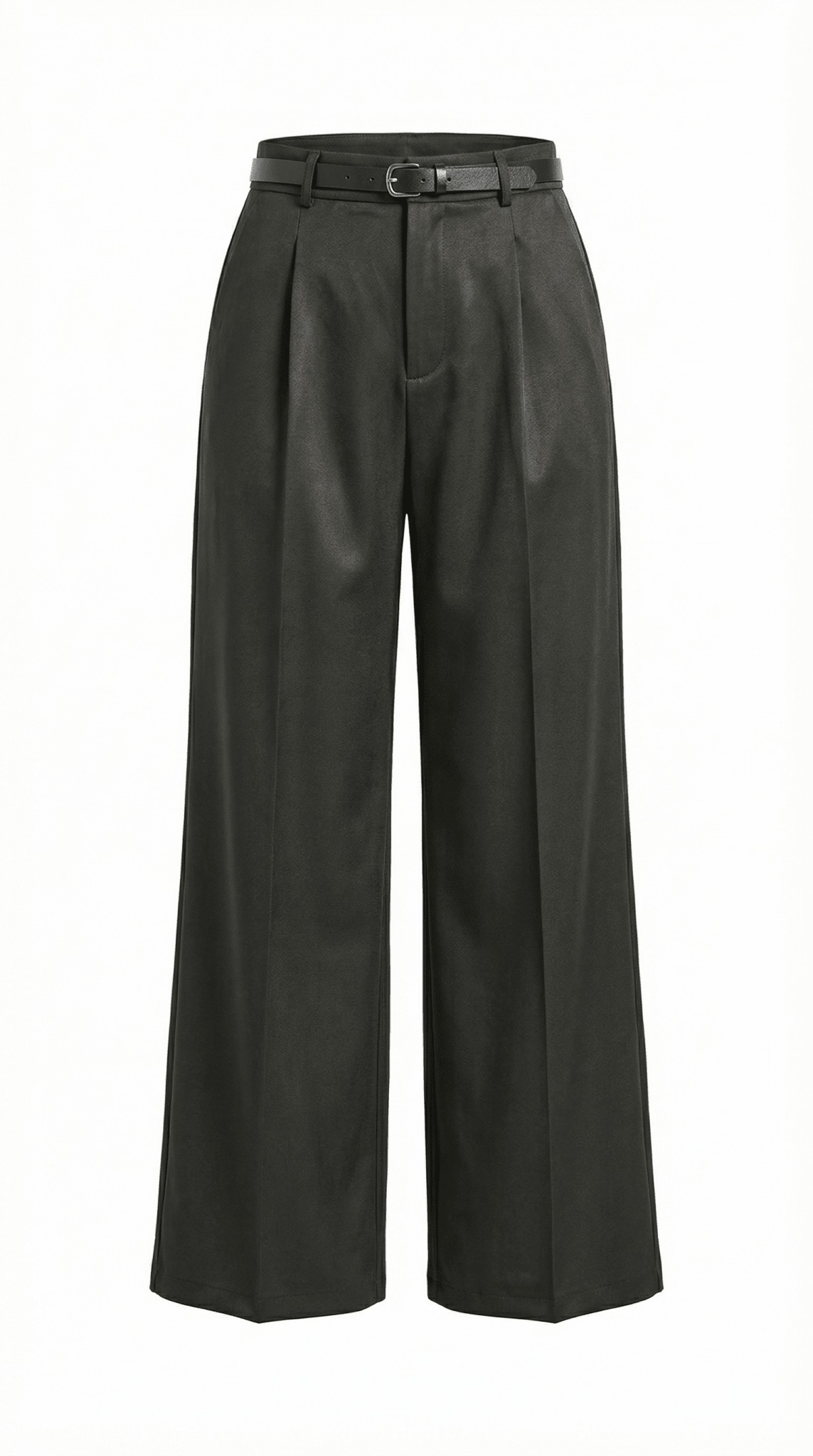 Trousers Women Wide Leg Fit Front Pleated Belted Waist - Evergreen Outfits - Women Pants