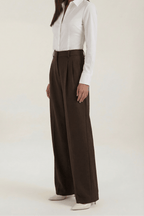 Trousers Women Wide Leg High Rise Front Pleated Detail - Evergreen Outfits - Women Pants
