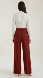 Trousers Women Wide Leg High Rise Front Pleated Detail - Evergreen Outfits - Women Pants