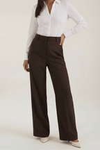 Trousers Women Wide Leg High Rise Front Pleated Detail - Evergreen Outfits - Women Pants