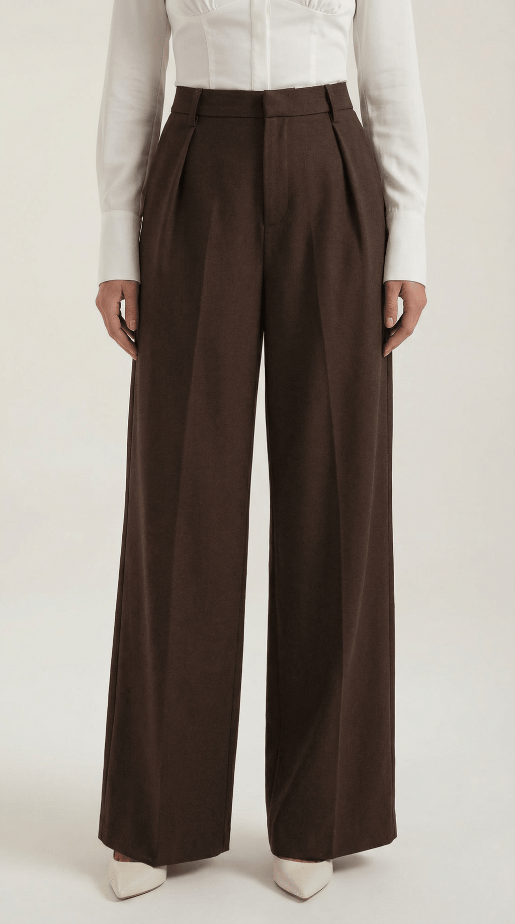 Trousers Women Wide Leg High Rise Front Pleated Detail - Evergreen Outfits - Women Pants