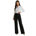 Trousers Women Wide Leg High Rise Front Pleated Detail - Evergreen Outfits - Women Pants