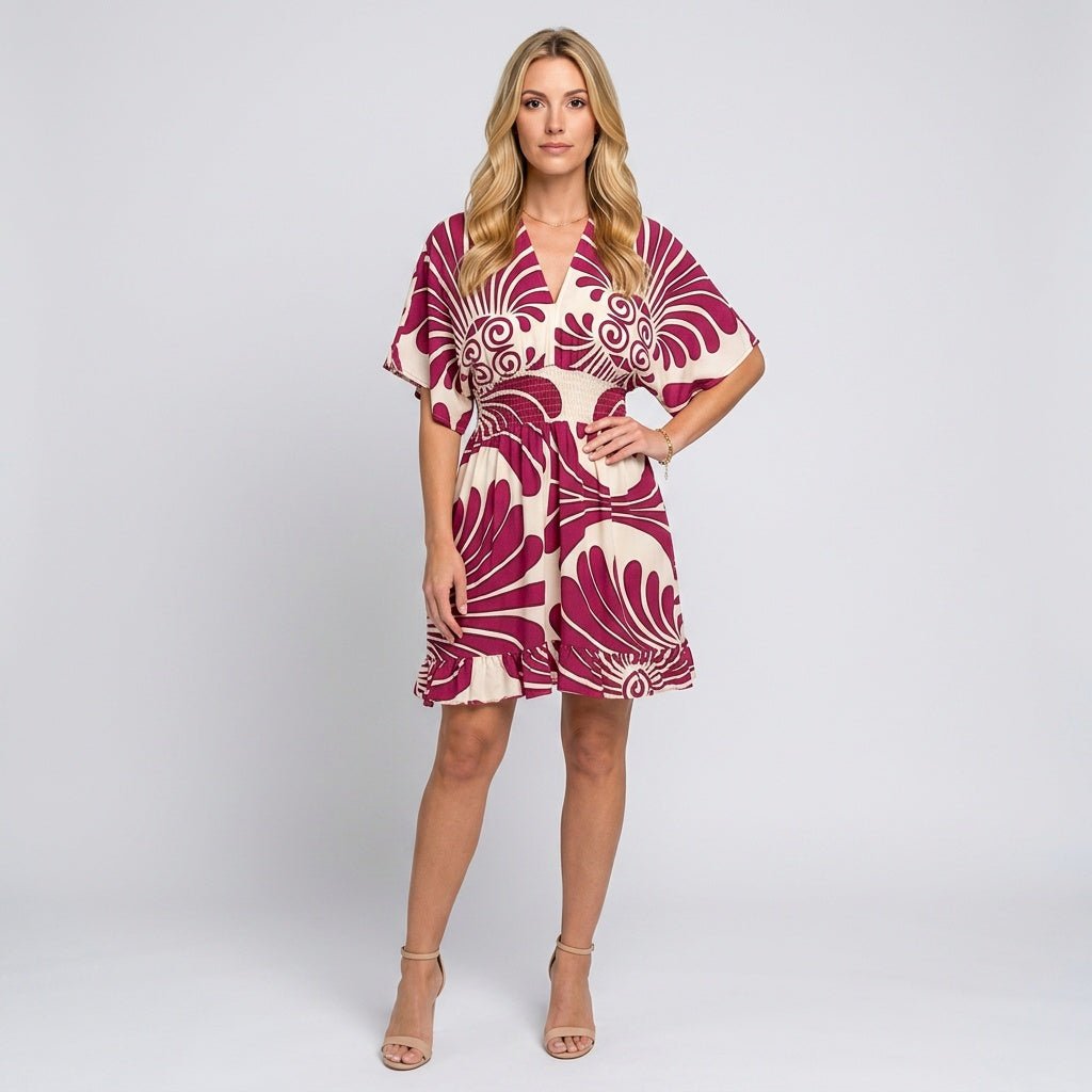 Tunic Dress Women Printed Loose Fit Pullover Design - Evergreen Outfits - Women Mini Dress