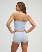 Two Piece Set Women Fitted Lace Trim Adjustable Straps - Evergreen Outfits - Women Sleepwear