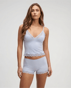 Two Piece Set Women Fitted Lace Trim Adjustable Straps - Evergreen Outfits - Women Sleepwear
